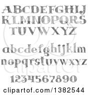 Clipart Of Black And White Sketched Capital And Lowercase Letters And Numbers Royalty Free Vector Illustration