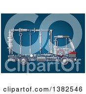 Poster, Art Print Of Big Rig Lorry Truck Made Of Mechanical Parts Over Blue