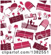 Poster, Art Print Of Seamless Background Pattern Of Red And Pink Retro Furniture