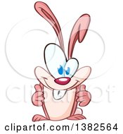 Clipart Of A Cartoon Happy Pink Bunny Rabbit Giving Two Thumbs Up Royalty Free Vector Illustration