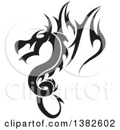 Clipart Of A Black And White Dragon Tattoo Design Royalty Free Vector Illustration