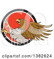 Cartoon Rampant Hippogriff Mythical Creature In A Black White And Red Circle