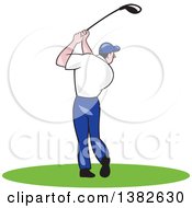 Poster, Art Print Of Rear View Of A Cartoon White Male Golfer Swinging
