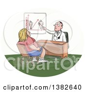 Poster, Art Print Of Sketched Caucasian Male Doctor Discussing Weight With An Obese Woman