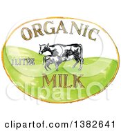 Poster, Art Print Of Sketched Oval Of Organic Milk Text And Cows