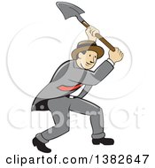 Retro Cartoon Businessman Digging With A Shovel