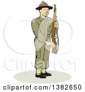 Clipart Of A Cartoon British World War II Soldier Holding A Rifle Royalty Free Vector Illustration
