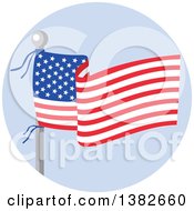 Poster, Art Print Of Flag Pole With A Waving American Banner Over Blue