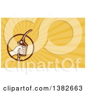 Clipart Of A Retro Hand Holding A Gasoline Fuel Nozzle And Yellow Rays Background Or Business Card Design Royalty Free Illustration