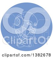 Poster, Art Print Of Technical Drawing Blue Print Of An Android Head In A Blue Oval