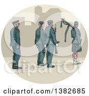 Watercolor Styled Group Of Soldiers And A Bagpiper Wearing A Kilt