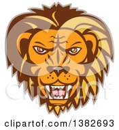 Poster, Art Print Of Retro Angry Roaring Male Lion Face