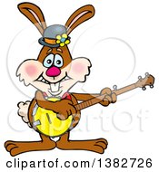 Happy Brown Easter Bunny Rabbit Playing A Banjo
