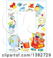 Poster, Art Print Of Vertical School Border Frame With Educational Items