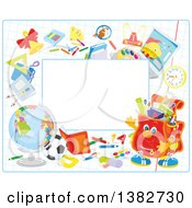 Poster, Art Print Of School Border Frame With Educational Items