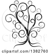 Clipart Of A Black And White Abstract Tree With Swirls Royalty Free Vector Illustration