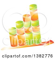 Poster, Art Print Of 3d Green And Orange Shiny Bar Graph Made Of Cylinders On A Growth Arrow