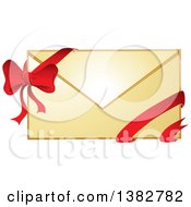 Clipart Of A Golden Envelope With A Gift Bow And Ribbon Royalty Free Vector Illustration by MilsiArt