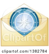 Clipart Of A Golden Envelope With A Compass Royalty Free Vector Illustration by MilsiArt