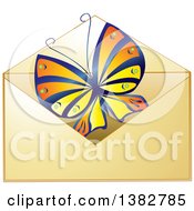 Poster, Art Print Of Golden Envelope With A Butterfly