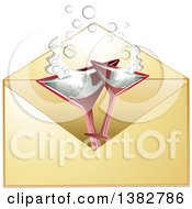 Poster, Art Print Of Golden Invitation Envelope With Champagne Glasses