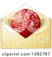 Poster, Art Print Of Golden Invitation Envelope With A Red Disco Ball