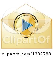Poster, Art Print Of Golden Invitation Envelope With A Media Play Button