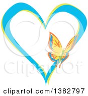 Poster, Art Print Of Butterfly On A Blue And Green Love Heart