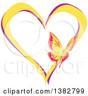 Poster, Art Print Of Butterfly On A Yellow And Purple Love Heart
