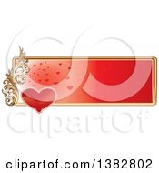 Poster, Art Print Of Valentines Day Website Banner Header With A Red Heart Gold Frame And Ornate Floral Scroll