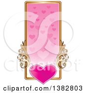 Clipart Of A Valentines Day Website Banner Header With A Pink Heart Gold Frame And Ornate Floral Scrolls Royalty Free Vector Illustration