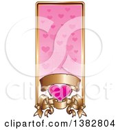 Clipart Of A Valentines Day Website Banner Header With A Pink Heart Gold Frame And Ornate Floral Scrolls Royalty Free Vector Illustration