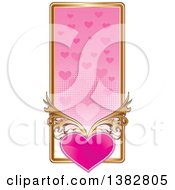 Clipart Of A Valentines Day Website Banner Header With A Pink Heart Gold Frame And Ornate Floral Scrolls Royalty Free Vector Illustration by MilsiArt