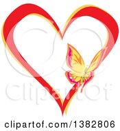 Poster, Art Print Of Butterfly On A Red And Yellow Love Heart