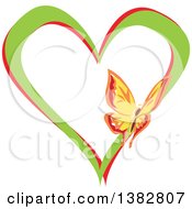 Poster, Art Print Of Butterfly On A Green And Red Love Heart