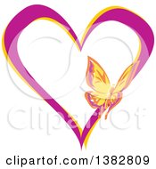 Poster, Art Print Of Butterfly On A Purple And Yellow Love Heart