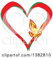 Poster, Art Print Of Butterfly On A Red And Green Love Heart