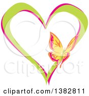 Poster, Art Print Of Butterfly On A Green And Pink Love Heart