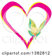 Poster, Art Print Of Butterfly On A Pink And Yellow Love Heart