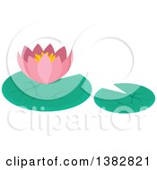 Poster, Art Print Of Pink Lotus Water Lily Flower And Pads