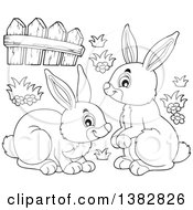 Poster, Art Print Of Black And White Lineart Happy Bunny Rabbits