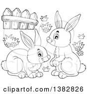 Clipart Of Black And White Lineart Happy Bunny Rabbits Royalty Free Vector Illustration