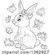 Poster, Art Print Of Happy Bunny Rabbit Wearing A Bow Surrounded By Spring Butterflies