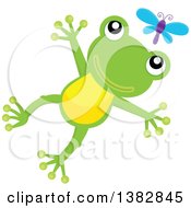 Poster, Art Print Of Happy Green Frog Jumping After A Dragonfly