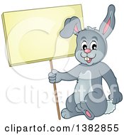 Poster, Art Print Of Happy Gray Bunny Rabbit Holding A Blank Sign