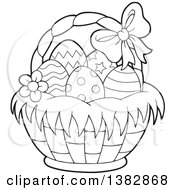 Poster, Art Print Of Black And White Lineart Basket Of Easter Eggs