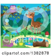 Poster, Art Print Of Pond With Wild Animals And Insects