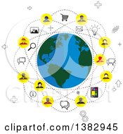 Poster, Art Print Of Social Network Globe With Business People And Icons