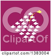Poster, Art Print Of Group Of White Fish With A Yellow One Leaping Out In The Opposite Direction Over Purple