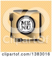 Poster, Art Print Of Menu Design With Silverware And A Plate Over A Pattern